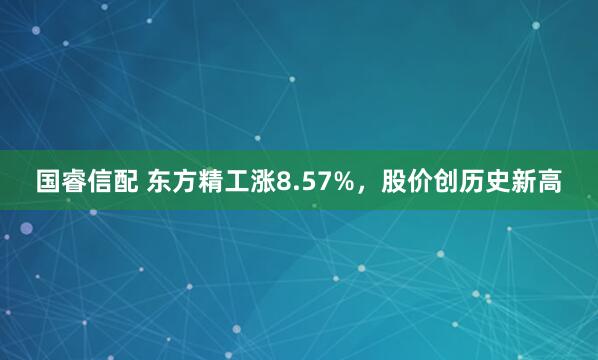国睿信配 东方精工涨8.57%，股价创历史新高